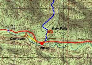 Close up map of area around the Buckeye-Caney trail junction.